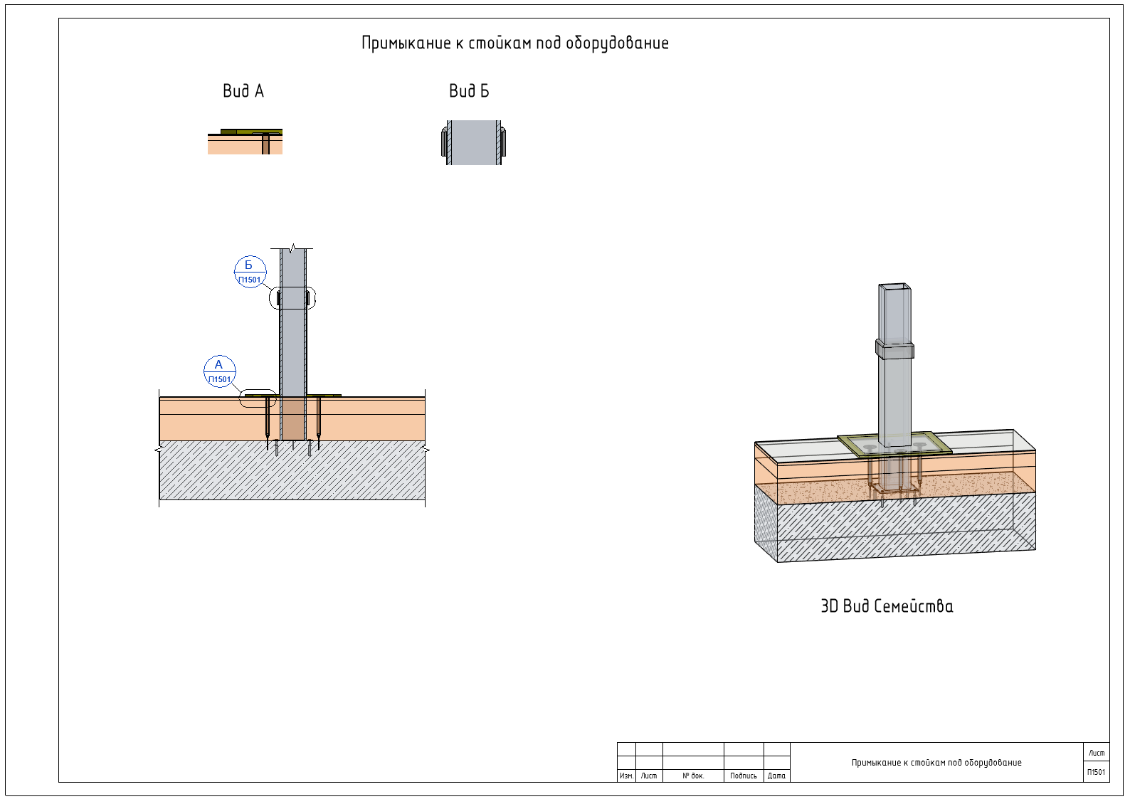 Примыкание кровли к стойкам под оборудование
